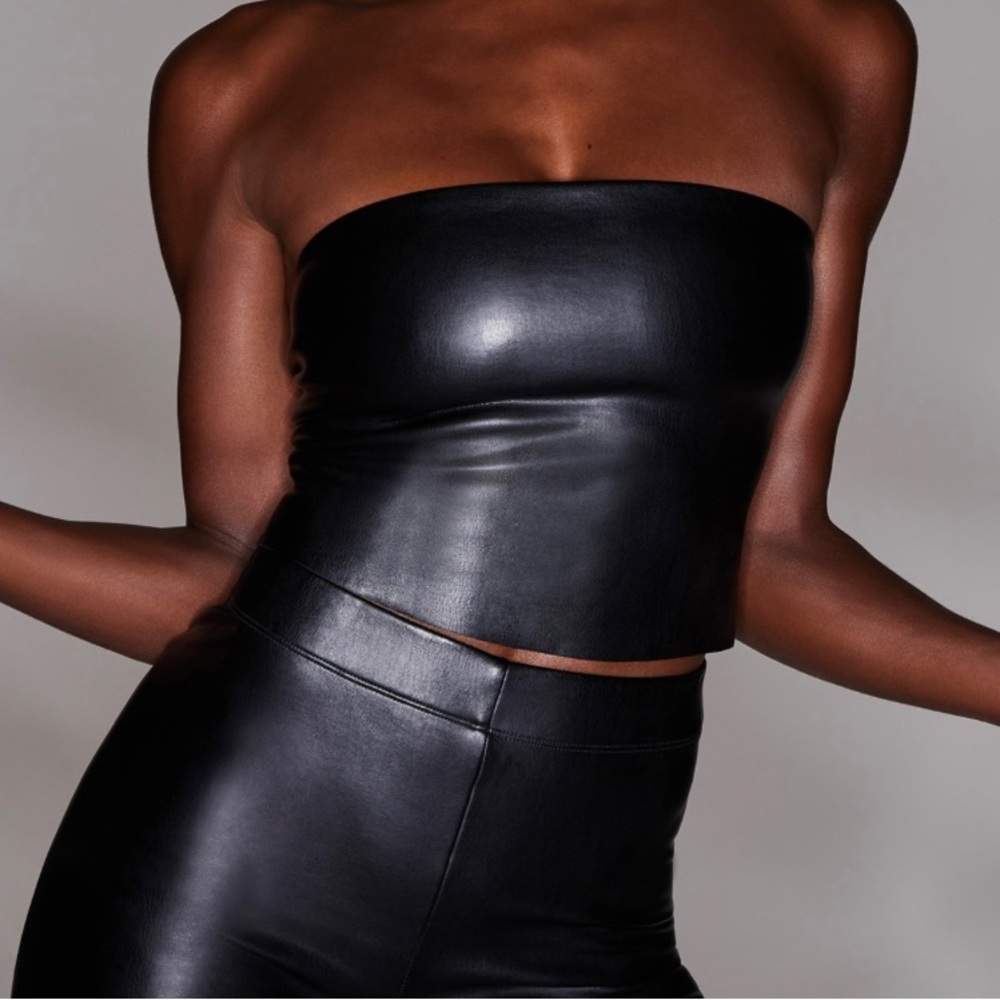 SKIMS Faux Leather Bandeau Top Black/ebony Small NWT
